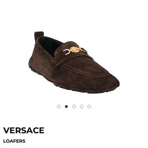 Versace Dark Brown Suede Loafers with Gold Accent